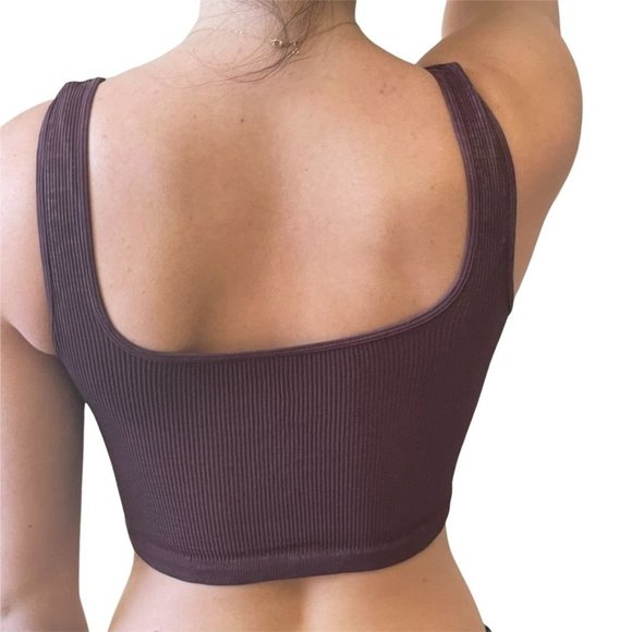 FREE PEOPLE FP MOVEMENT HAPPINESS WINE/BURGUNDY SQUARE NECK CROP SZ: M/L NWOT - Picture 4 of 6